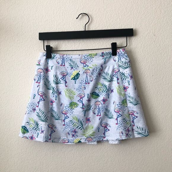 Turtles & Tees Krissy Skort Flamingo Club Blue Waves tropical print gold pleated - Picture 1 of 6